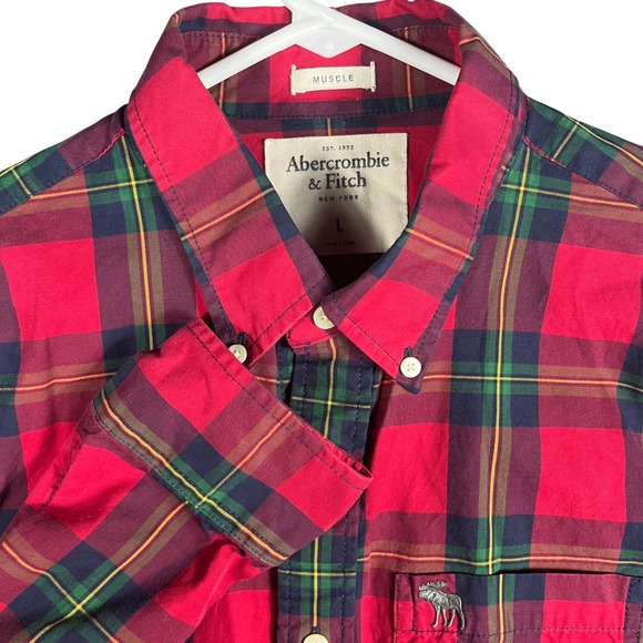 Abercrombie & Fitch Other - Abercrombie & Fitch Button Down Shirt Mens L Red Plaid Muscle Fit Long Sleeve